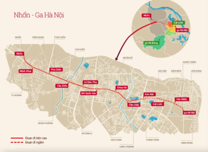 Đoạn tuyến metro Nhổn - ga Hà Nội. Đồ họa: An Nhiên