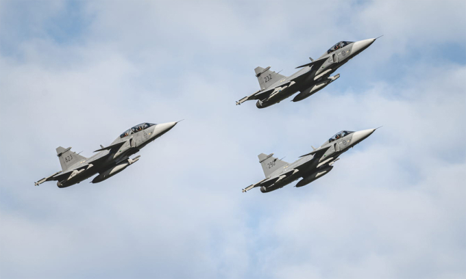 Tiêm kích JAS 39 Gripen của Thụy Điển trong ảnh công bố tháng 3/2025. Ảnh: Quân đội Thụy Điển