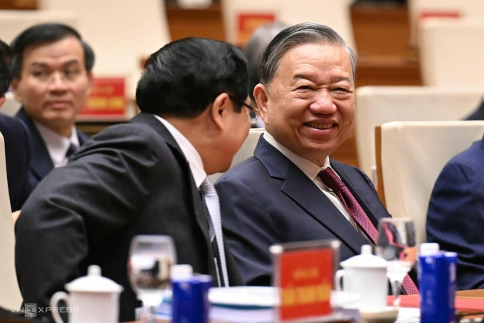 Tổng Bí thư Tô Lâm và Thủ tướng Phạm Minh Chính tại hội nghị quán triệt Nghị quyết Đại hội Đảng XIV. Ảnh: Giang Huy