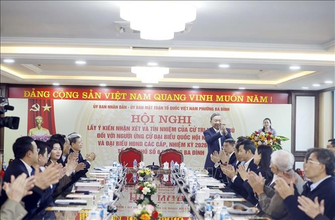 Tổng Bí thư Tô Lâm dự Hội nghị lấy ý kiến cử tri nơi cư trú đối với người ứng cử ĐBQH khóa XVI - Ảnh 1.