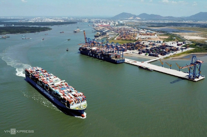 Cụm cảng Cái Mép - Thị Vải nhìn từ phía hạ lưu vào tháng 8/2025. Ảnh: Trường Hà