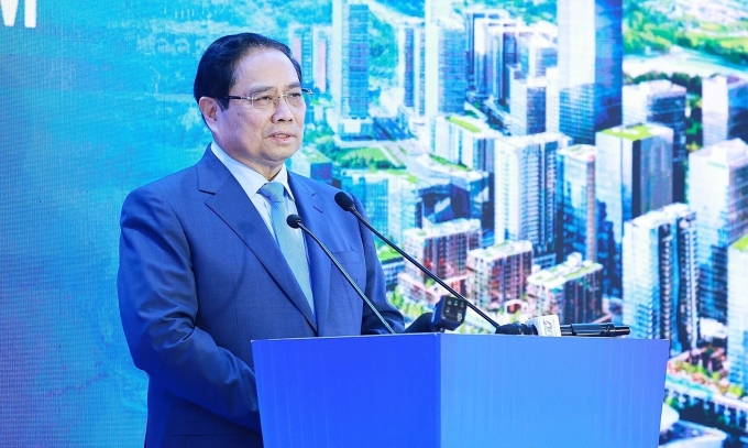 Thủ tướng Phạm Minh Chính phát biểu tại Lễ ra mắt Trung tâm tài chính quốc tế Việt Nam tại TP HCM sáng 11/2. Ảnh: TTXVN