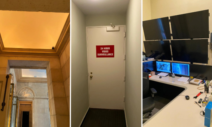 Camera gần phòng tắm và phòng giám sát các camera bên trong nhà phố của Epstein ở New York. Ảnh: CBS News