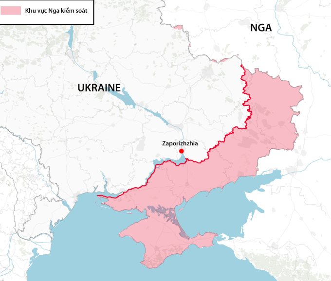 Vị trí thành phố Zaporizhzhia (chấm đỏ). Đồ họa: Telegraph