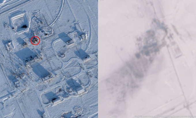 Vết hư hại tại khu 105 (trái) và khu 28 trong ảnh vệ tinh. Ảnh: Defense Express