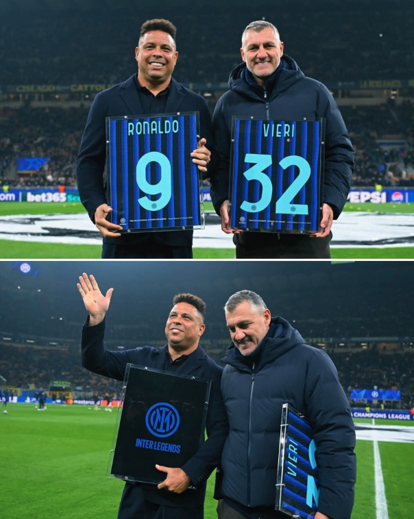 Ronaldo Nazario và Christian Vieri trước trận Inter Milan thua Bodo/Glimt 1-2 ở lượt về vòng play-off Champions League trên sân San Siro, Milan, Italy tối 24/2. Ảnh: Inter