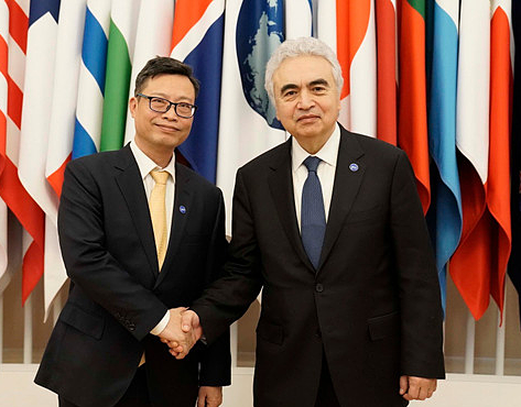 Đại sứ đặc mệnh toàn quyền Việt Nam tại Pháp Trịnh Đức Hải và Giám đốc Điều hành IEA, Fatih Birol. Ảnh: TTXVN