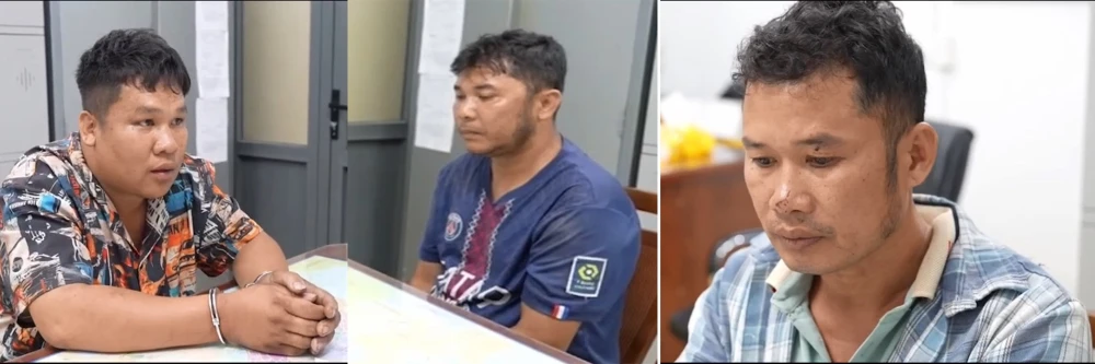 Tuấn, Nhịn và Dương tại cơ quan điều tra. Ảnh: CA cong-an-tp.hcm-bat-danh-bac-vung-tau.jpg