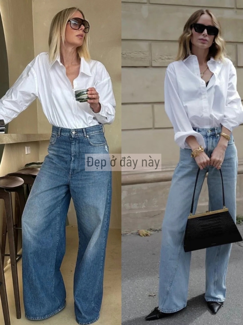 Sơ mi trắng và quần jeans ống rộng: Công thức “đinh” 2026 cho vẻ đẹp tối giản mà vẫn sang tuyệt đối- Ảnh 3.