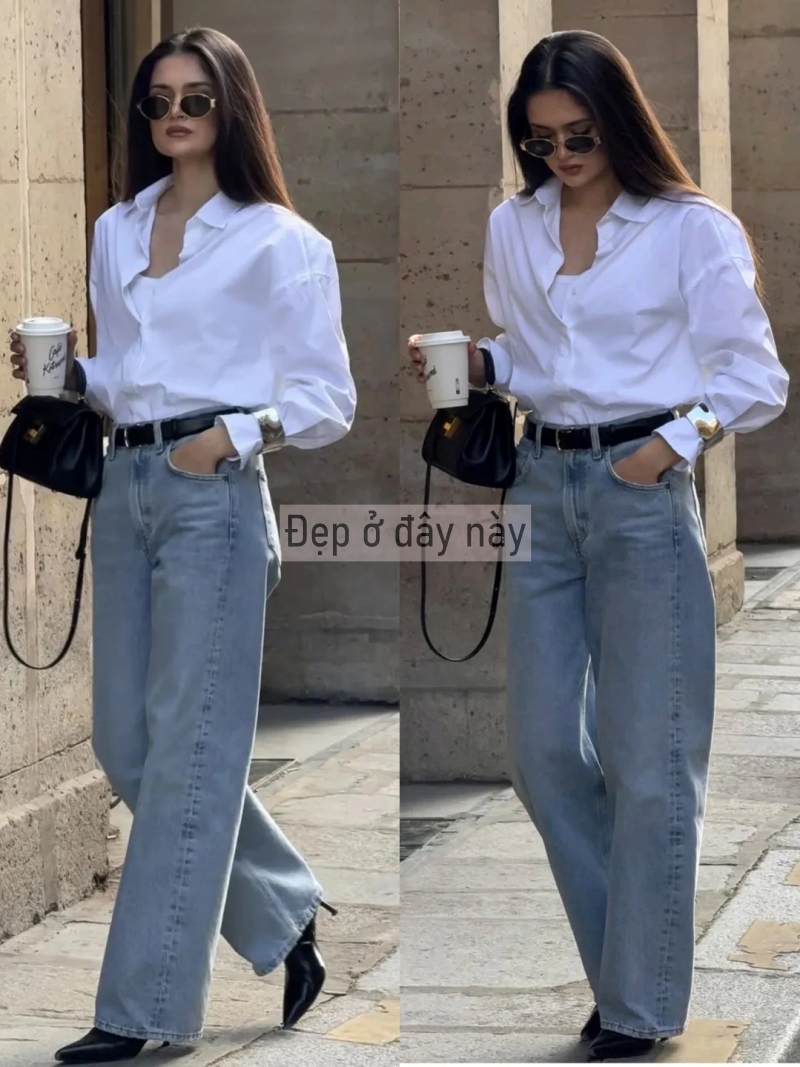 Sơ mi trắng và quần jeans ống rộng: Công thức “đinh” 2026 cho vẻ đẹp tối giản mà vẫn sang tuyệt đối- Ảnh 4.