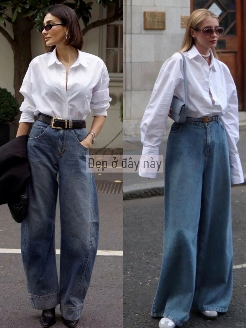 Sơ mi trắng và quần jeans ống rộng: Công thức “đinh” 2026 cho vẻ đẹp tối giản mà vẫn sang tuyệt đối- Ảnh 5.
