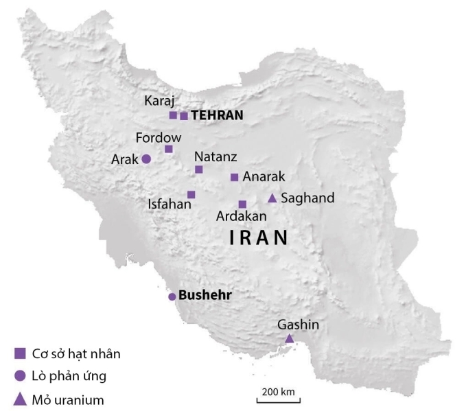 Vị trí các cơ sở hạt nhân. Đồ họa: AFP