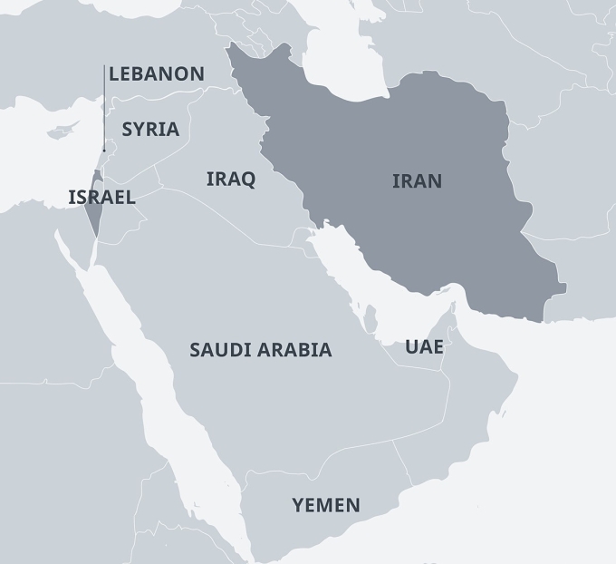 Vị trí Iran, Israel và một số quốc gia Trung Đông. Đồ họa: DW