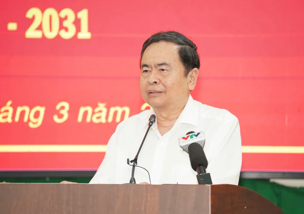 Chủ tịch Quốc hội Trần Thanh Mẫn trình bày chương trình hành động trước cử tri. Ảnh: THUẬN VĂN chu-tich-quoc-hoi-tran-thanh-man-13.jpg