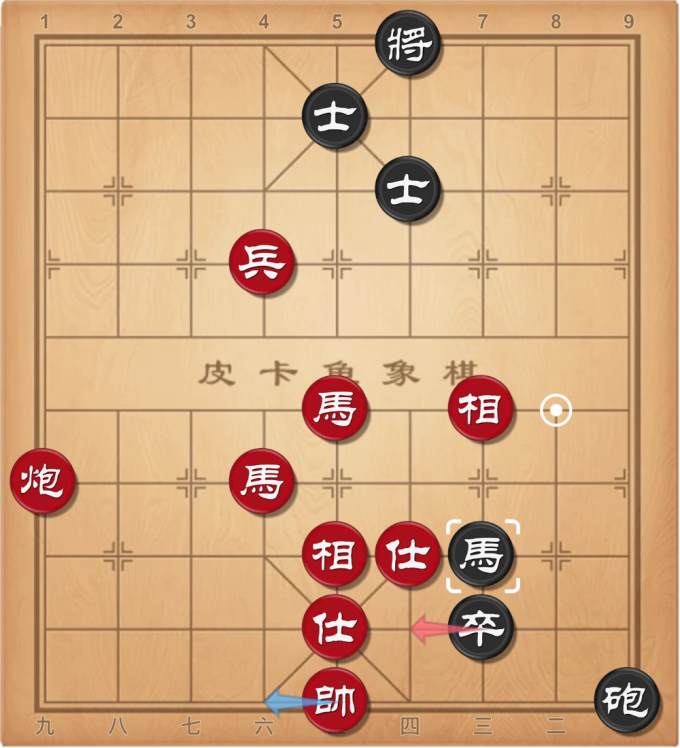 Thế cờ sau nước mã 8 tiến 7 của Đức Toàn. Nước cờ tốt nhất của Vương phải là tướng 5 bình 6. Tuy nhiên, kỳ thủ Trung Quốc lại đi pháo 9 thoái 2. Từ thế thắng, cờ chuyển thành hòa.