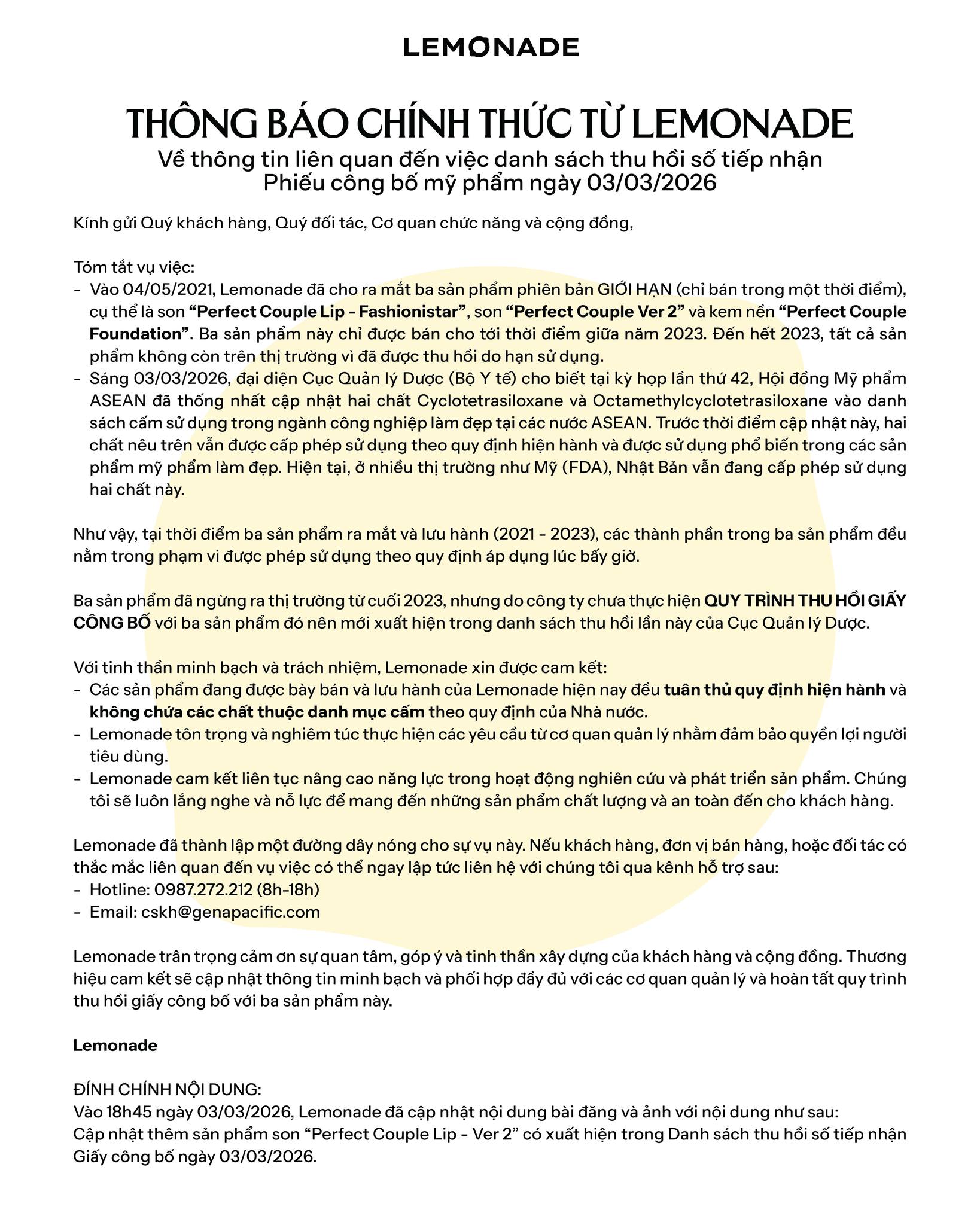 Paula's Choice, Lemonade đồng loạt phát thông báo khẩn- Ảnh 2.