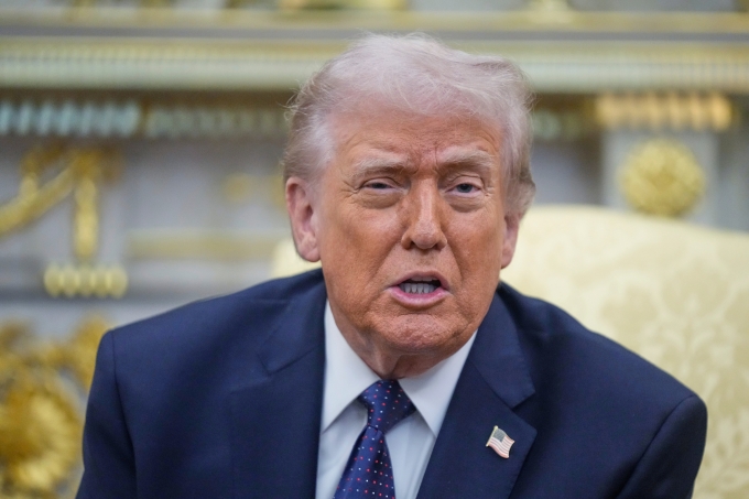 Tổng thống Mỹ Donald Trump trong cuộc họp với Thủ tướng Đức Friedrich Merz ở Nhà Trắng ngày 3/3. Ảnh: AP