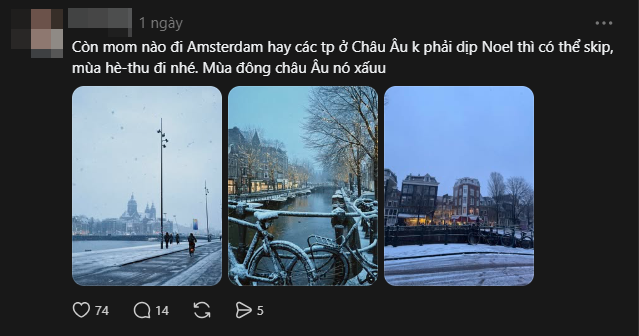 Một người khuyên nên đi du lịch Amsterdam vào mùa hè hoặc thu. Nguồn: @mini.dng