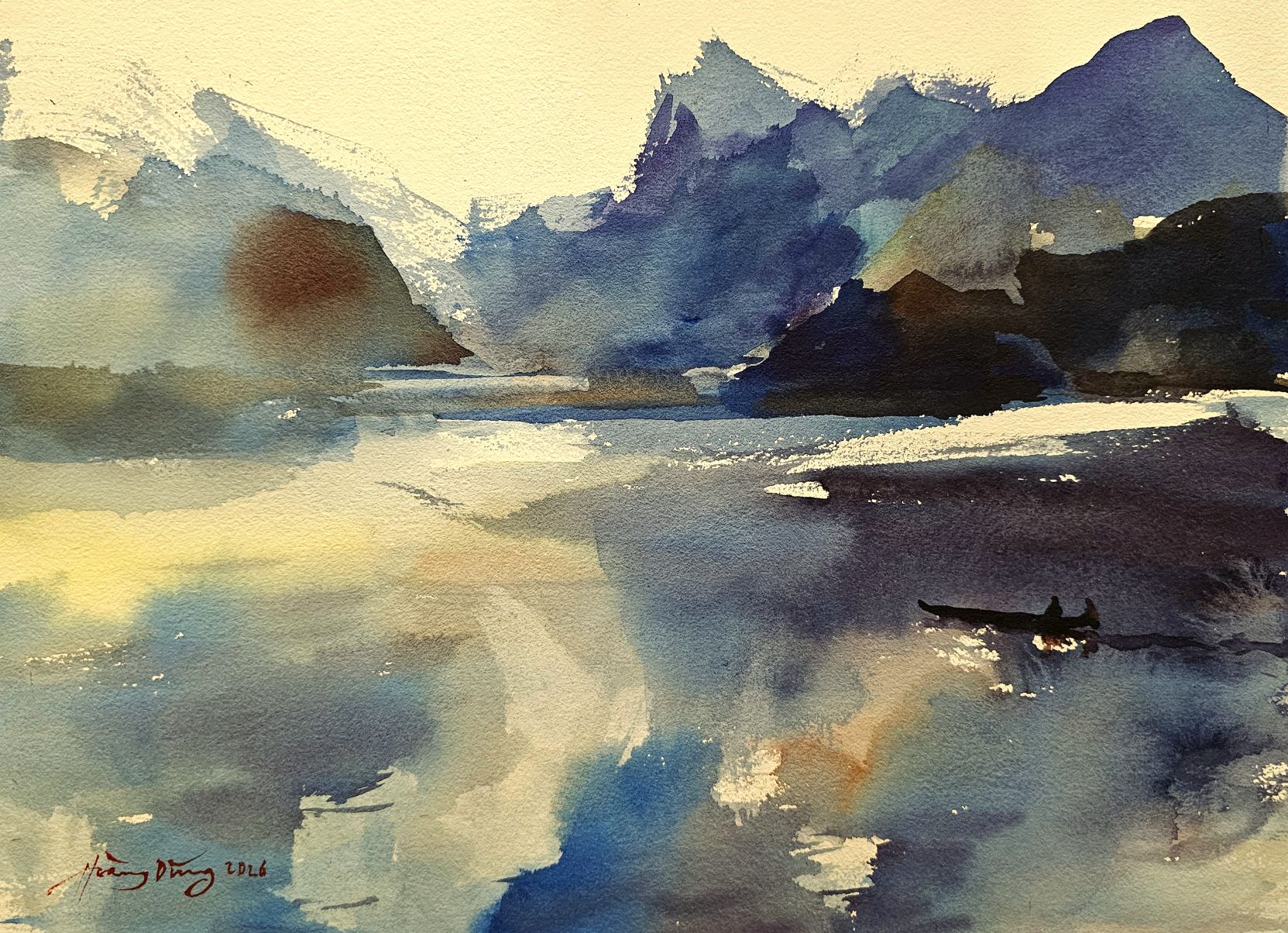 Hồ Ba Bể nằm trong địa hình Karst (đá vôi) tuổi đời hơn 300 triệu năm - ký họa của KTS Hoàng Dũng