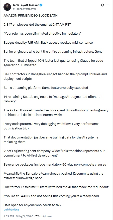 2.847 kỹ sư Amazon Prime Video 'vô tình' tự đào tạo AI để rồi bị sa thải không thương tiếc- Ảnh 2.