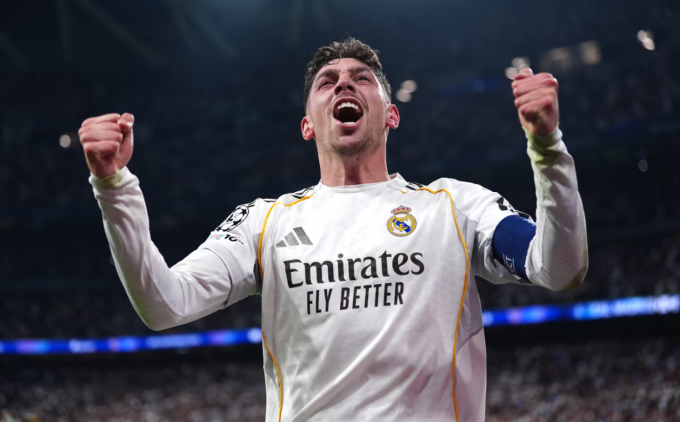 Federico Valverde tỏa sáng với cú hat-trick trong hiệp một. Ảnh: PA