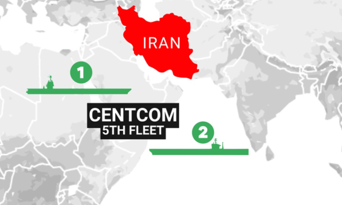 Vị trí nhóm tác chiến tàu sân bay Gerald R. Ford (1) và Abraham Lincoln. Đồ họa:IEJ Media