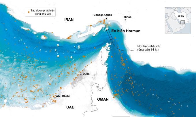 Eo biển Hormuz. Đồ họa: WSJ