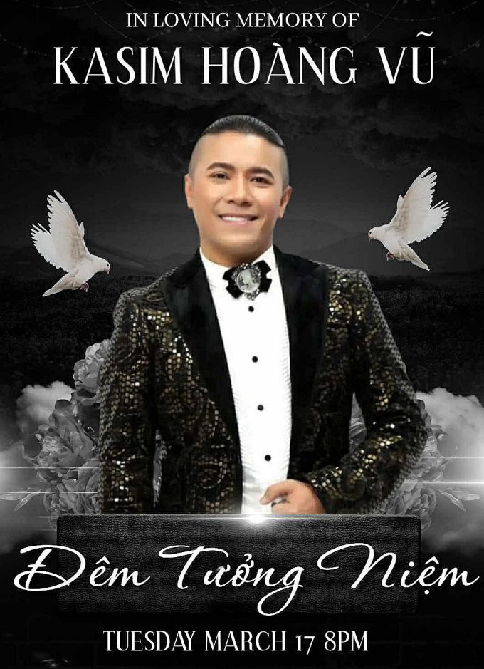 Poster đêm văn nghệ tưởng niệm Kasim Hoàng Vũ tại California. Ảnh: Gia đình cung cấp