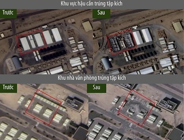 Các công trình tại căn cứ không quân Ali Al-Salem trúng tập kích. Ảnh: X/MenchOsint