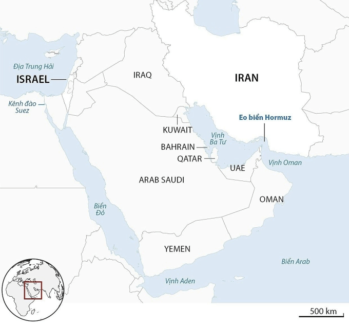 Vị trí Vịnh Ba Tư và Eo biển Hormuz. Đồ họa: Guardian