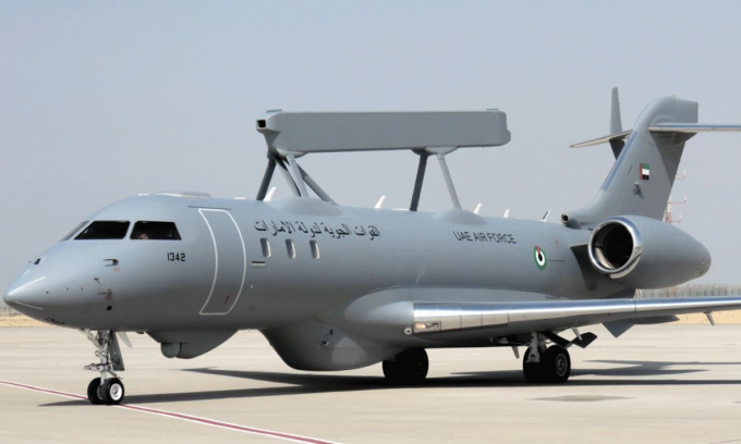 Máy bay cảnh báo sớm GlobalEye của không quân UAE trong ảnh đăng năm 2021. Ảnh: BQP UAE