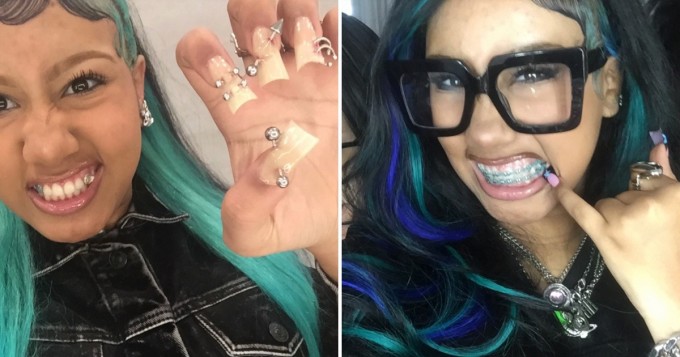 Cô bé 12 tuổi thích gắn những bộ móng dài, đầu móng to bè, sắc nhọn.