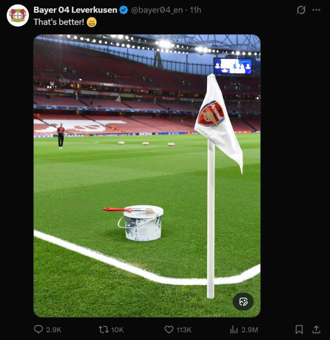 Thông điệp của Leverkusen, với hàm ý không muốn Arsenal đá phạt góc.