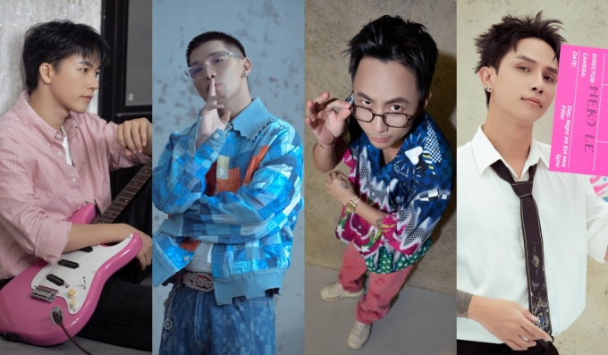 Từ trái qua gồm Bùi Công Nam, Cường Seven, Rhymastic, Neko Lê tham gia sản phẩm âm nhạc của Ngọc Thanh Tâm.