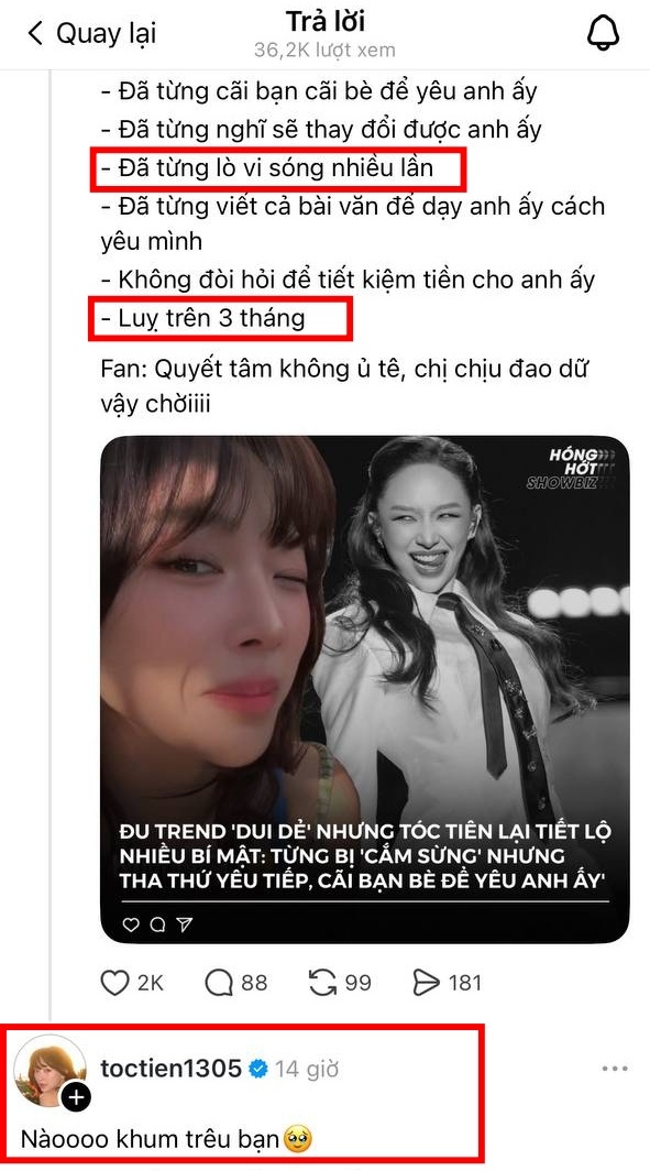 Tóc Tiên từng tái hợp, luỵ suốt 3 tháng sau khi tan vỡ 3 Tóc Tiên từng tái hợp, luỵ suốt 3 tháng sau khi tan vỡ