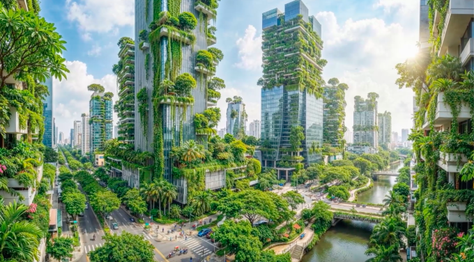 Phối cảnh  cấu trúc Rừng trong Thành phố - Thành phố trong rừng, của đồ án