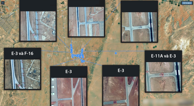 Máy bay quân sự và tiêm kích Mỹ tại căn cứ Prince Sultan, Arab Saudi. Ảnh: MizarVision