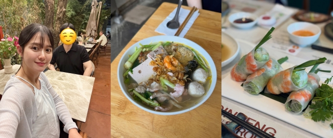 Nam Bora khoe thưởng thức các loại phở, gỏi cuốn, bánh xèo, uống nước dừa. Ảnh: Instagram Nambora