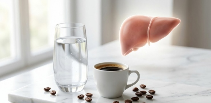 Hai loại đồ uống tốt nhất cho gan là cà phê và nước lọc. Ảnh minh họa AI