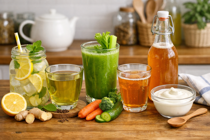 Thức uống hỗ trợ giải độc, nuôi dưỡng lợi khuẩn giúp duy trì sức khỏe đường ruột. Ảnh được tạo bởi AI