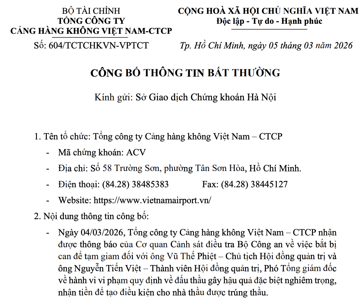ACV công bố 'Chủ tịch Vũ Thế Phiệt bị bắt vì gây hậu quả đặc biệt nghiêm trọng' 1 ACV công bố 'Chủ tịch Vũ Thế Phiệt bị bắt vì gây hậu quả đặc biệt nghiêm trọng' - Ảnh 2.