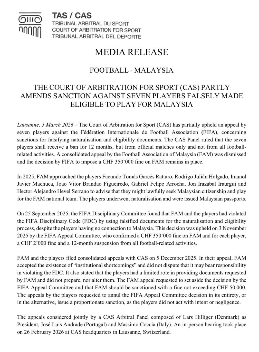 Truyền thông khu vực: 'CAS chỉ thẳng Malaysia sai phạm nhập tịch, giờ đến trách nhiệm của AFC’- Ảnh 1.