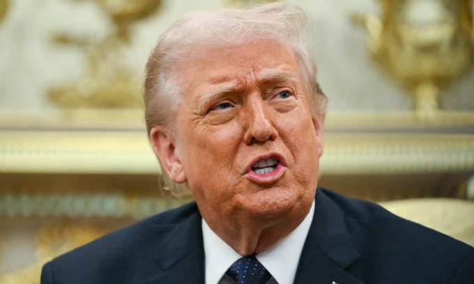 Tổng thống Mỹ Donald Trump phát biểu trong cuộc gặp Thủ tướng Đức Friedrich Merz tại Phòng Bầu dục, Nhà Trắng, hôm 3/3. Ảnh: AFP