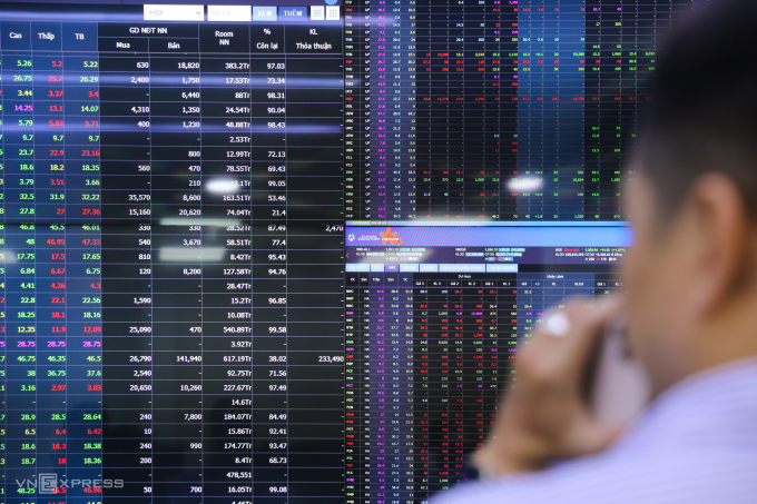 Nhà đầu tư đang quan sát bảng điện tử tại một công ty chứng khoán ở TP HCM. Ảnh: Quỳnh Trần