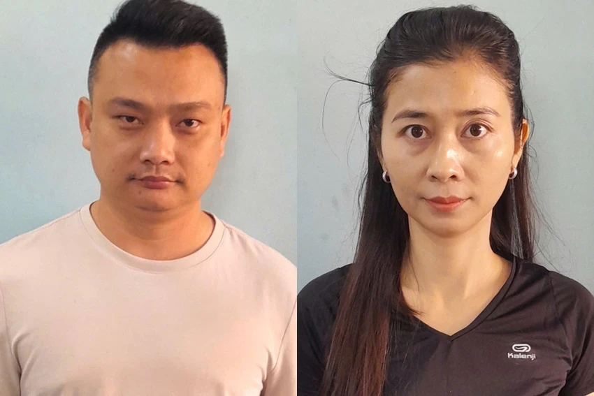 Mai Thái An và vợ Nguyễn Thị Ngọc Giàu tại cơ quan điều tra. Ảnh: CA phong-canh-sat-kinh-te-dieu-tra-bo-sung-vu-lua-ban-can-ho-ecohome-binh-thanh-quan-3-6219-3170.jpg