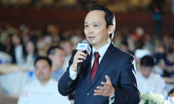 Ông Trịnh Văn Quyết xuất hiện với vai trò Chủ tịch Tập đoàn FLC tại sự kiện ở Gia Lai sáng 27/3. Ảnh: Anh Tú