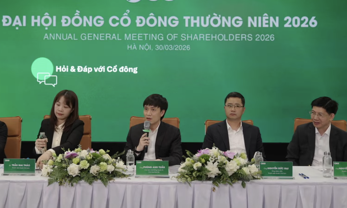 Lãnh đạo F88 trả lời cổ đông tại cuộc họp chiều 30.3. Ảnh: Linh Đan