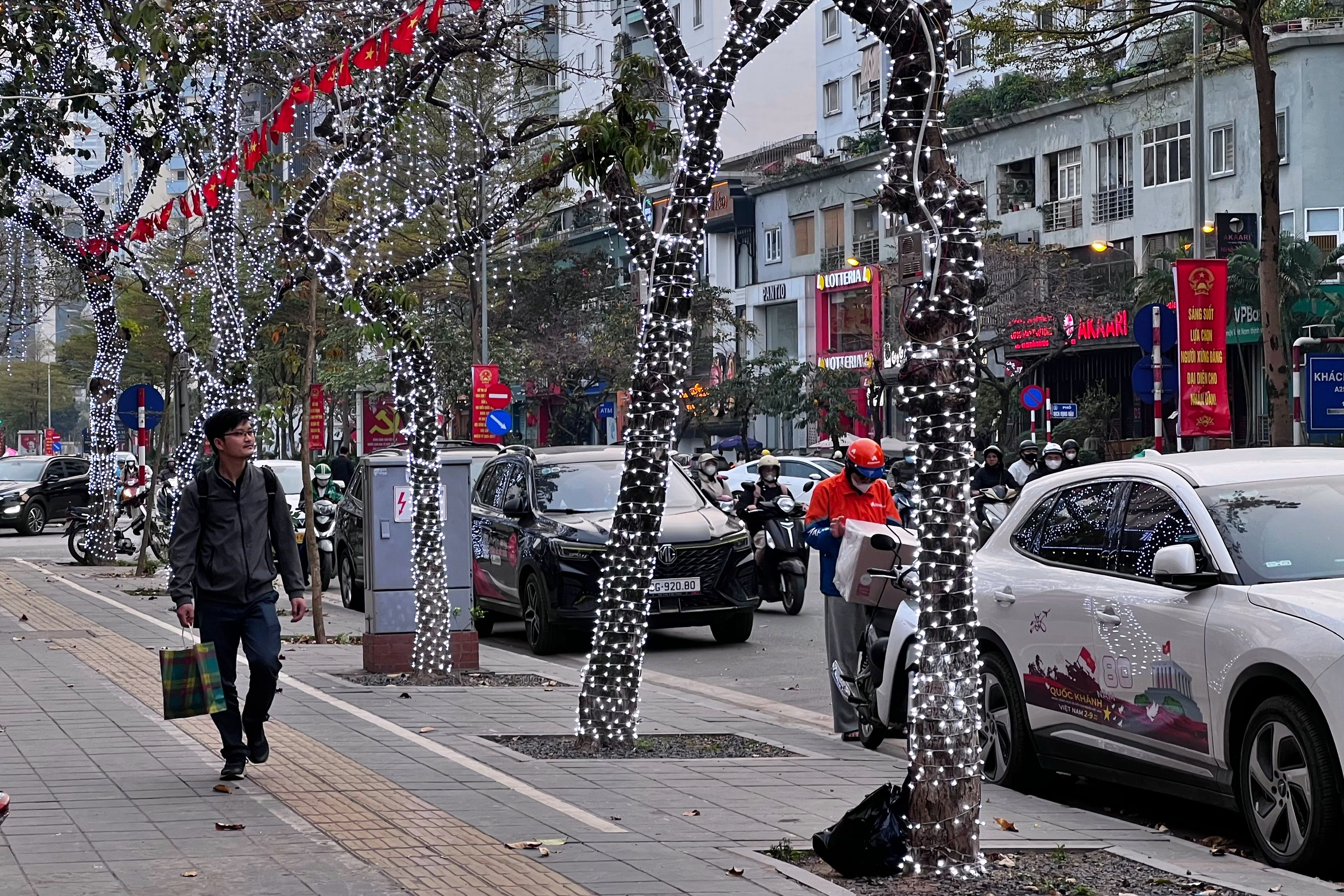 Hà Nội muốn người dân khi giăng đèn trang trí lên cây xanh phải xin phép - Ảnh 1.