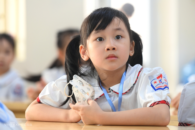 Học sinh lớp 1 Trường tiểu học Thăng Long, Hà Nội, năm 2022. Ảnh: Giang Huy