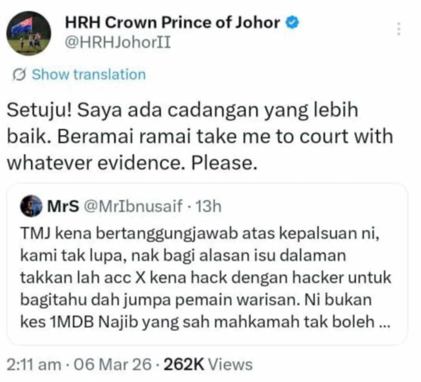 Bóng đá Malaysia thua FIFA vụ nhập tịch lậu, Hoàng thân Johor lên tiếng: 'Hãy kiện tôi ra tòa nếu…'- Ảnh 1.